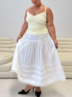   front view of model wearing Princess Polly Calling For You Flowy Maxi Skirt White Curve Maxi Skirts Skirts 