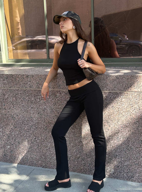 side view of model wearing Princess Polly Truth Be Told Straight Leg Pant Black Low Rise Pants Pants 