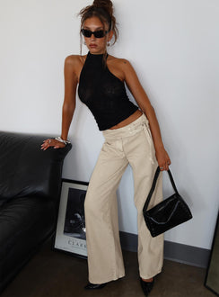 front view of model wearing Princess Polly Boxie Mid Rise Wide Leg Jeans Washed Green Mid Rise Jeans 
