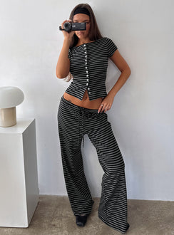 front view of model wearing Princess Polly Gavrielle Jersey Wide Leg Pants Stripe High Rise Pants Pants 