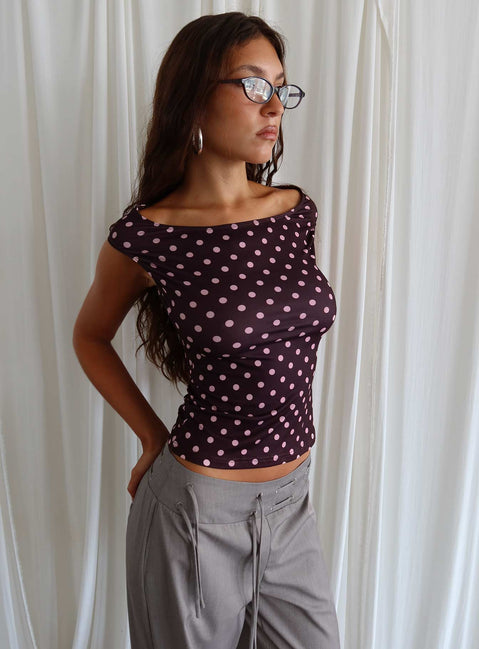Cheirosa Off Shoulder Top Chocolate / Pink