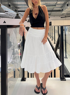 Featuring the Silver Springs Midi Skirt White in womens-skirts with midi length front view of model wearing Princess Polly