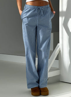 back view of model wearing Princess Polly Veridian Pants Blue Stripe Mid Rise Pants Pants 