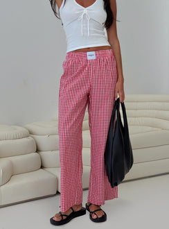 back view of model wearing Princess Polly Beach House Pants Red Gingham High Rise Pants Pants 