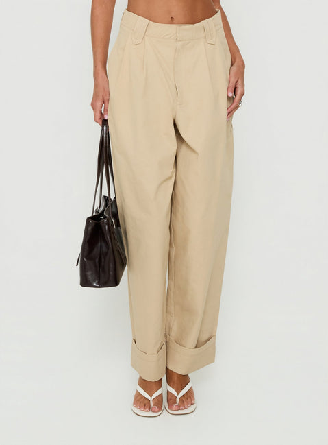 Discover the Kendall Pant Sand womens-regular-pants with high-rise detail front view of model wearing