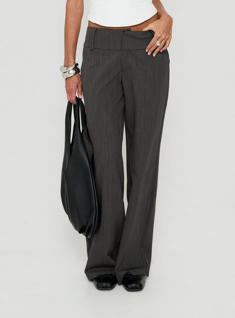 Klarika Lace Up Pants Charcoal womens-regular-pants with high-rise detail Princess Polly