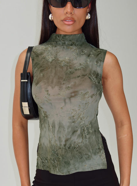 front view of model wearing Princess Polly Nights All Alone High Neck Top Multi Sleeveless High Neck 
