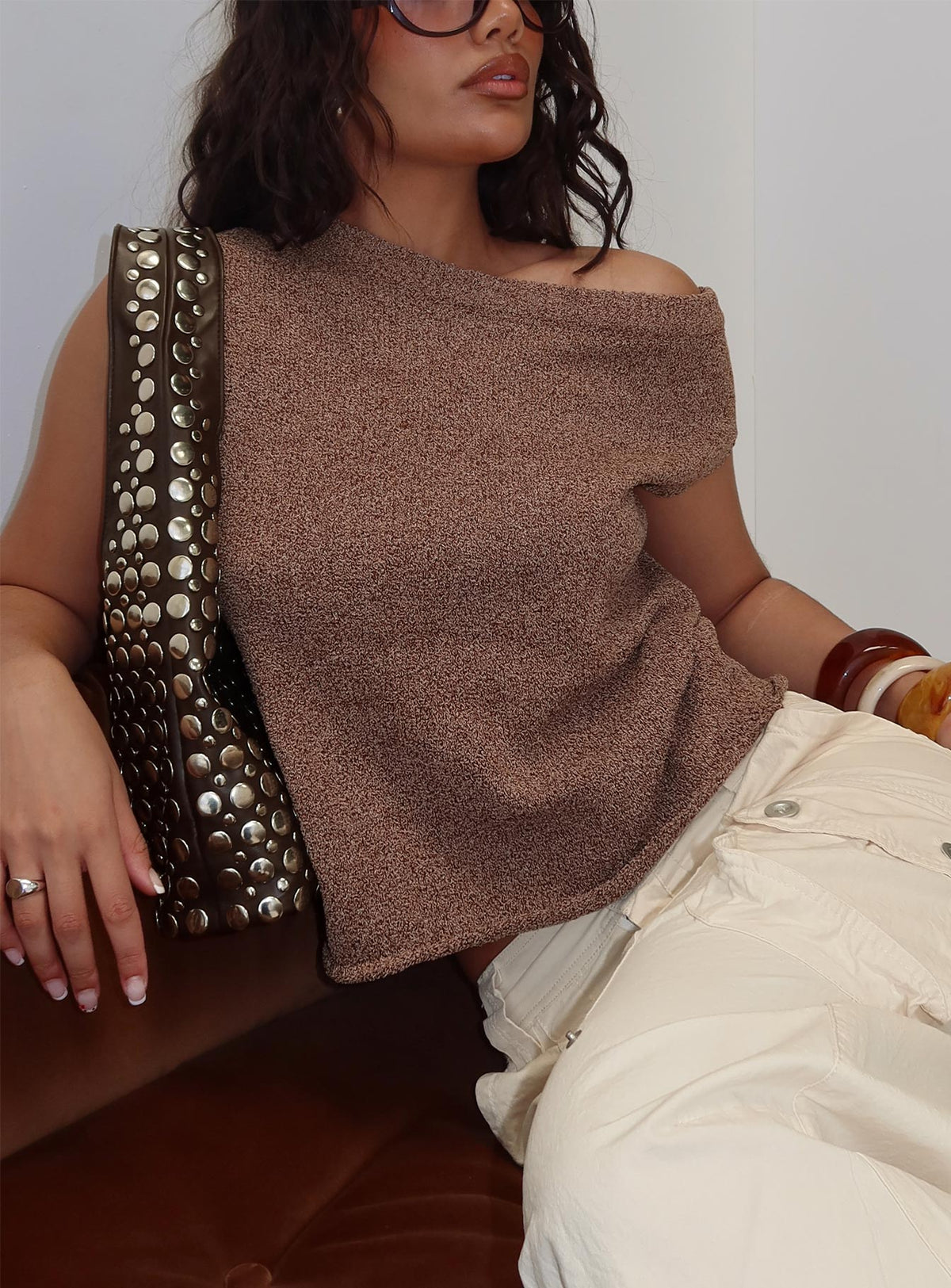 Ashfield Off Shoulder Top Brown