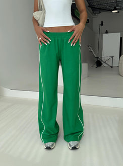 front view of model wearing Princess Polly Field Day Track Pants Green High Rise Pants Pants 