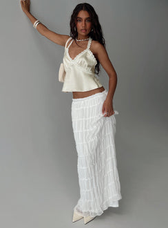   side view of model wearing Princess Polly Estefania Maxi Skirt White Maxi Skirts Skirts 