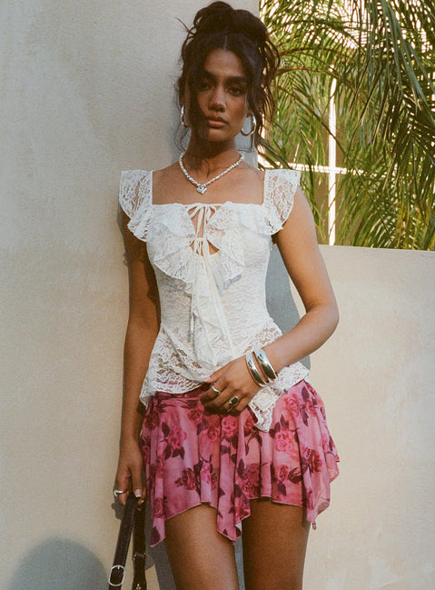   front view of model wearing Princess Polly Perezie Mini Skirt Pink Mini Skirts Skirts 