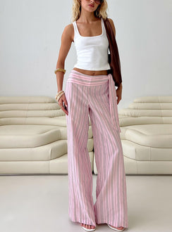front view of model wearing Princess Polly Wave Dancer Tie Pant Pink Stripe High Rise Pants Pants 