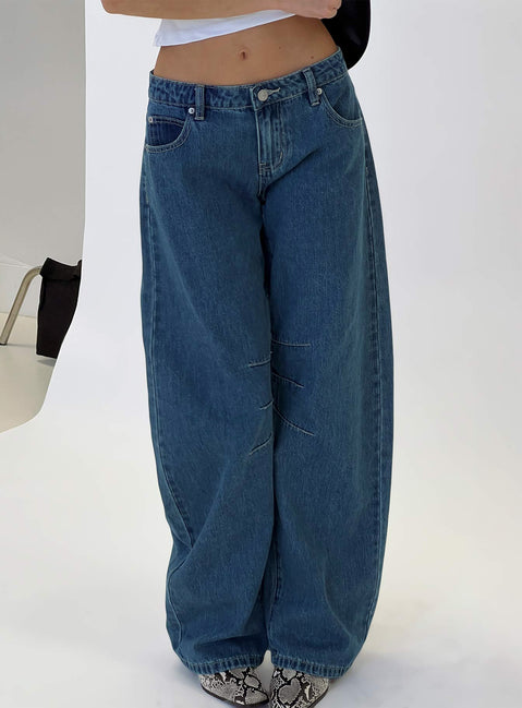 Tippie Low Rise Barrel Leg Jeans Mid Wash Mid Rise Jeans Jeans 
