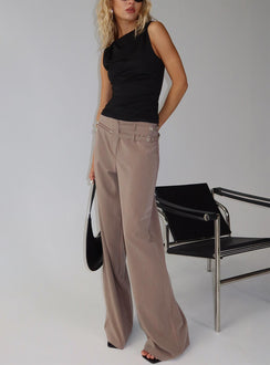 side view of model wearing Princess Polly Rinah Belted Pants Brown High Rise Pants Pants 
