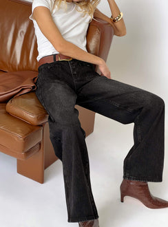 Carianne Low Rise Wide Leg Jeans Washed Black Mid Rise Jeans Jeans 
