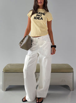 Showcasing Mistree Mid Rise Baggy Cargo Jeans White in womens-jeans with mid-rise front view of model wearing Princess Polly