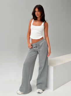 front view of model wearing Princess Polly All Day Straight Leg Sweatpants Grey Marle Low Rise Pants Pants 