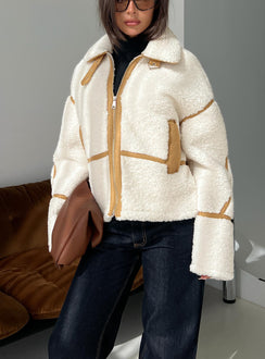Briane Contrast Teddy Jacket White