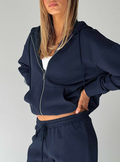 back view of model wearing Princess Polly All Day Oversized Hoodie Navy cropped Jumpers 
