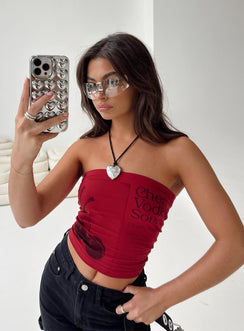 product Princess Polly Sleeveless Square Neck  Cherry Sip Tube Top Red