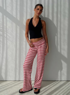 side view of model wearing Princess Polly Dreamgirl Folded Pant Pink Multi Mid Rise Pants Pants 