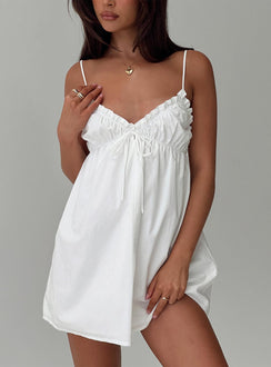 front view of model wearing Princess Polly Alchemy Mini Dress White V-Neck 