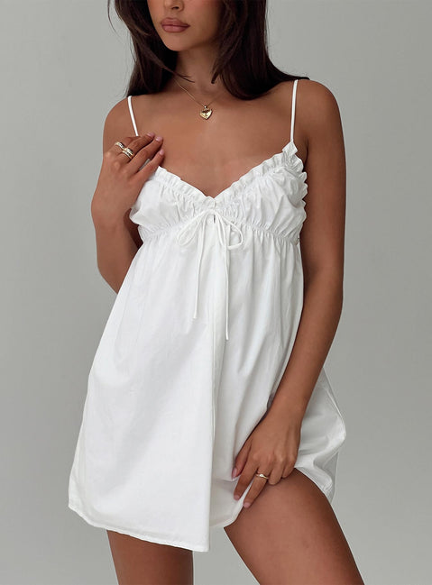 front view of model wearing Princess Polly Alchemy Mini Dress White V-Neck 