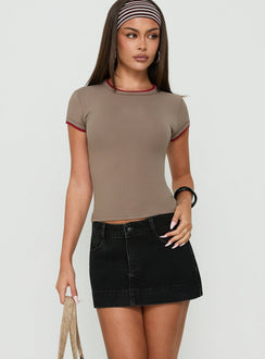 Warna Low Rise Denim Mini Skirt Washed Black womens-skirts mini  front view of model wearing