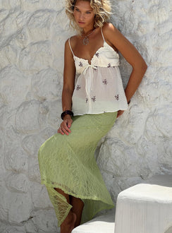   front view of model wearing Princess Polly Dreamcatcher Lace Maxi Skirt Green Maxi Skirts Skirts 