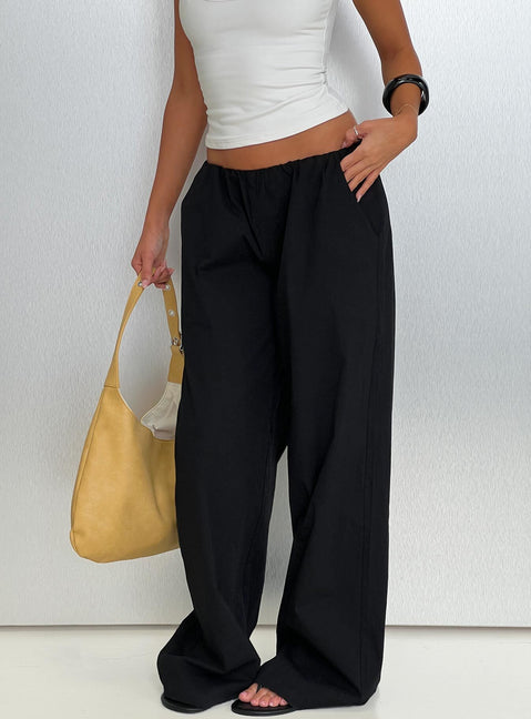Crafted from Lunea Concealed Waistband Pants Black in womens-regular-pants with high-rise detail view of model wearing Princess Polly