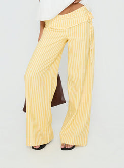 back view of model wearing Princess Polly Silver Moon Pants Yellow Stripe Low Rise Pants Pants 