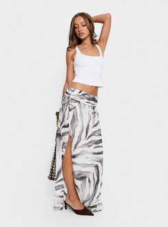 back view of model wearing Princess Polly Kiden Split Maxi Skirt Zebra Maxi Skirts Skirts 