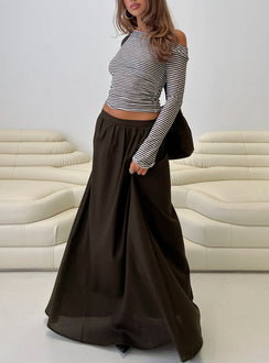   front view of model wearing Princess Polly Hallee Maxi Skirt Brown Maxi Skirts Skirts 