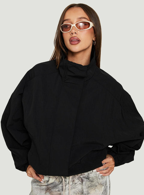 Kallow Funnel Neck Windbreaker Jacket Black