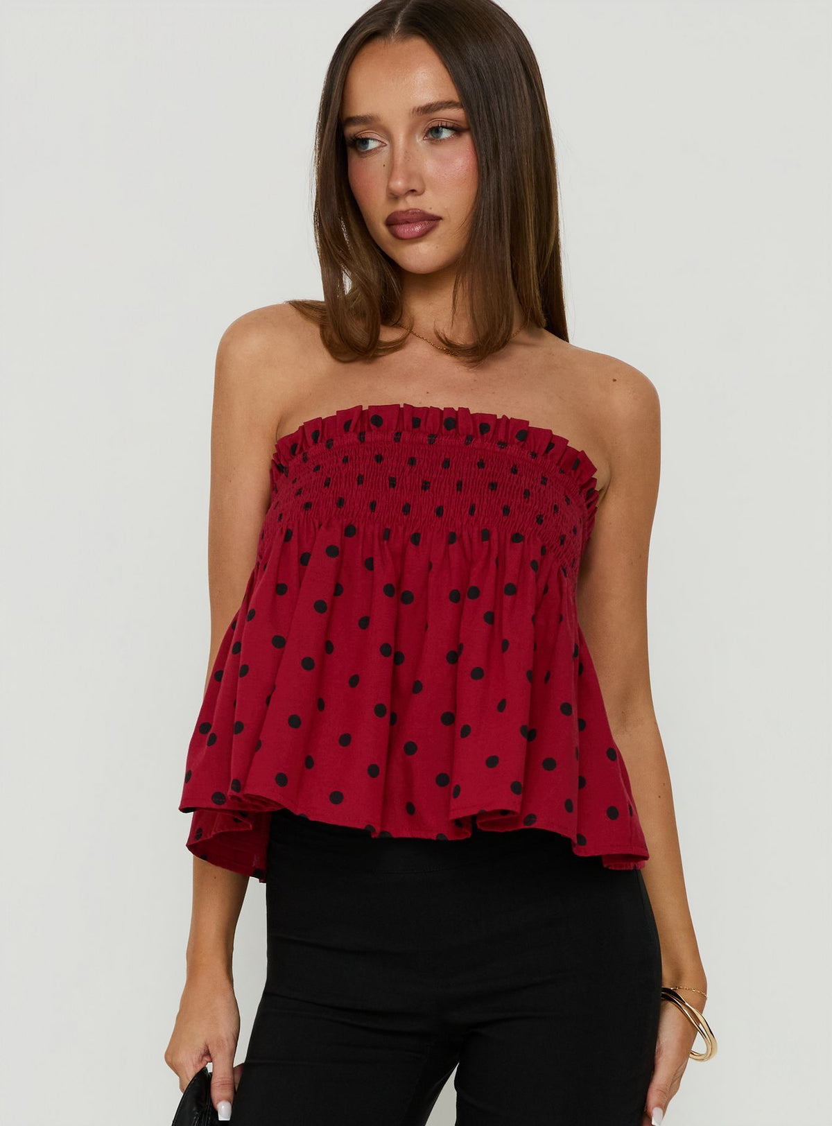 Peachy Keen Frill Cami Top Red Polka Dot