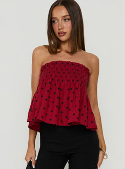 Peachy Keen Frill Cami Top Red Polka Dot