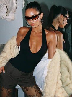 Someone New Halter Bodysuit Black Sleeveless Bodysuit 