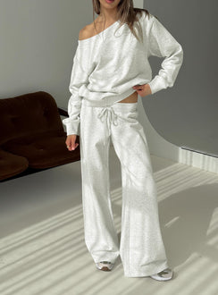 front view of model wearing Princess Polly Dodie Wide Leg Pants Grey Marle Mid Rise Pants Pants 