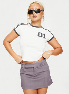   front view of model wearing Princess Polly Brinnley Mini Skirt Grey Mini Skirts Skirts 