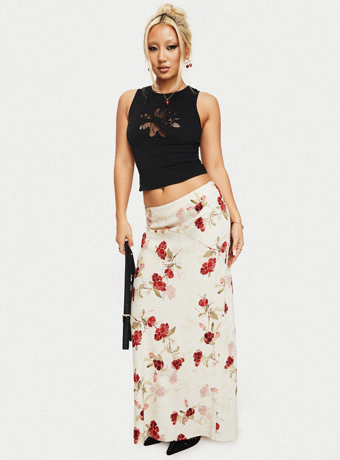   front view of model wearing Princess Polly Jodie Maxi Skirt Cream / Floral Maxi Skirts Skirts 