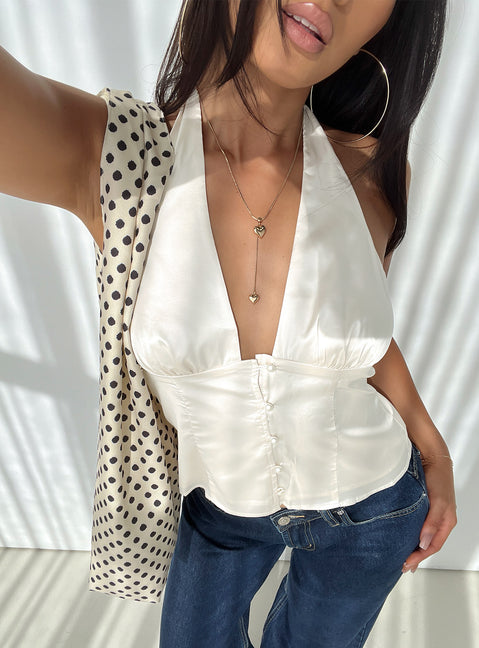 Isolda Satin Halter Top Cream