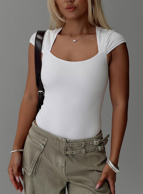 front view of model wearing Princess Polly Want You Forever Bodysuit White Short Sleeve Bodysuit 