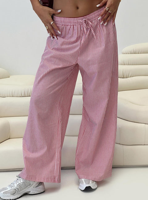 Holiday Tie Front Pants Red/White Stripe Low Rise Pants Pants 