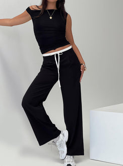 front view of model wearing Princess Polly Burna Pants Black High Rise Pants Pants 