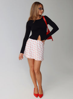   front view of model wearing Princess Polly Dapple Bias Mini Skirt White / Red Polka Mini Skirts Skirts 