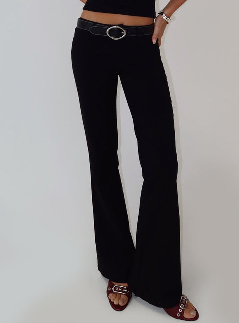 side view of model wearing Princess Polly En Route Pants Black Low Rise Pants Pants 