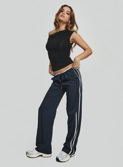 front view of model wearing Princess Polly Maranie Pants Navy/ White High Rise Pants Pants 