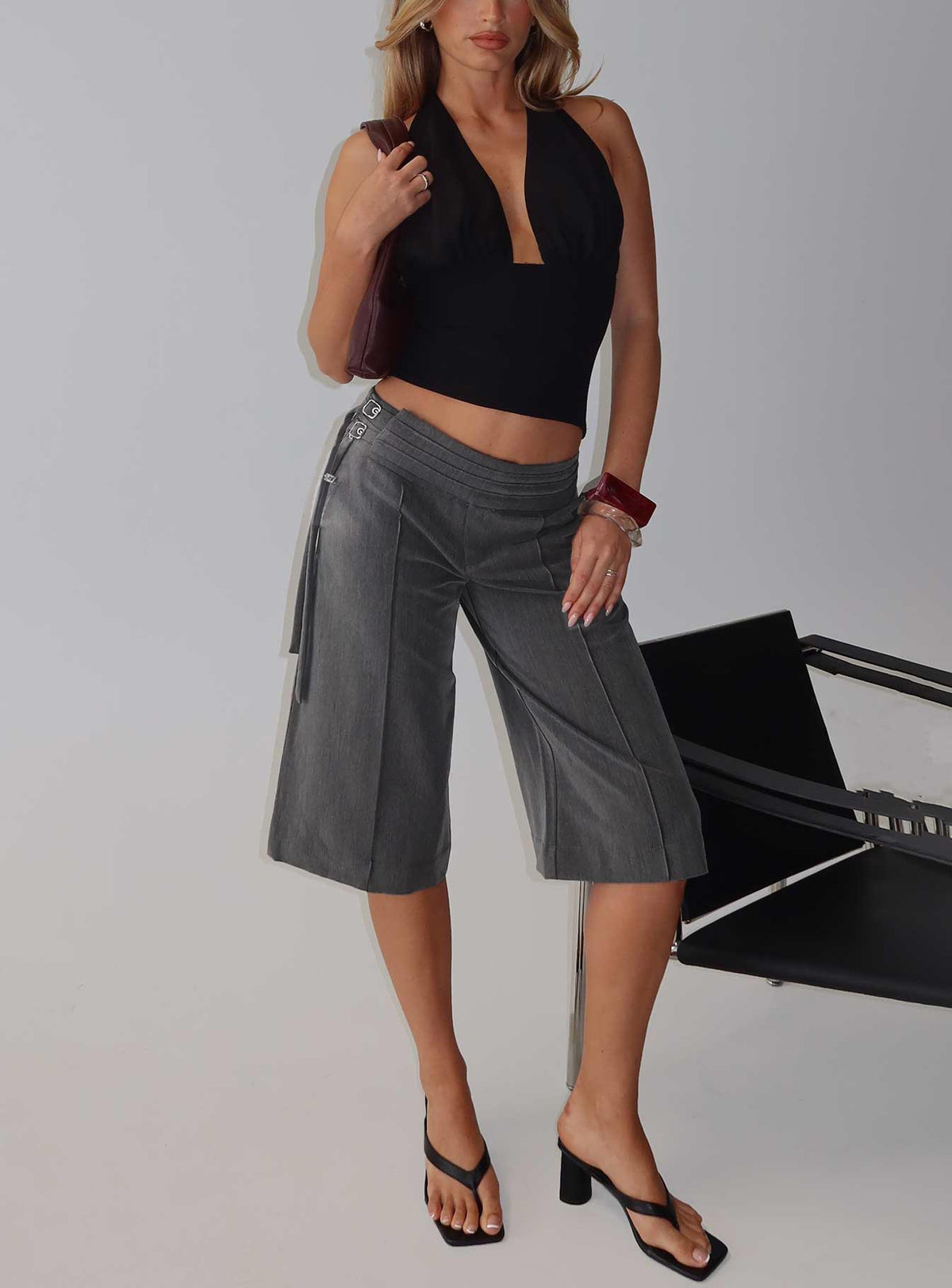 Rakelle 3/4 Tailored Shorts Dark Grey