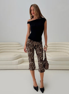 side view of model wearing Princess Polly Firecracker Capri Pants Leopard High Waisted Pants 