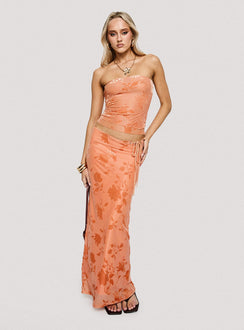   front view of model wearing Princess Polly Mikah Maxi Skirt Orange Maxi Skirts Skirts 